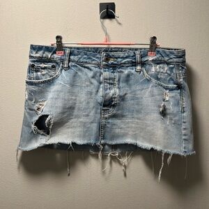 American Eagle Outfitters Light Blue Distressed Mini Skirt